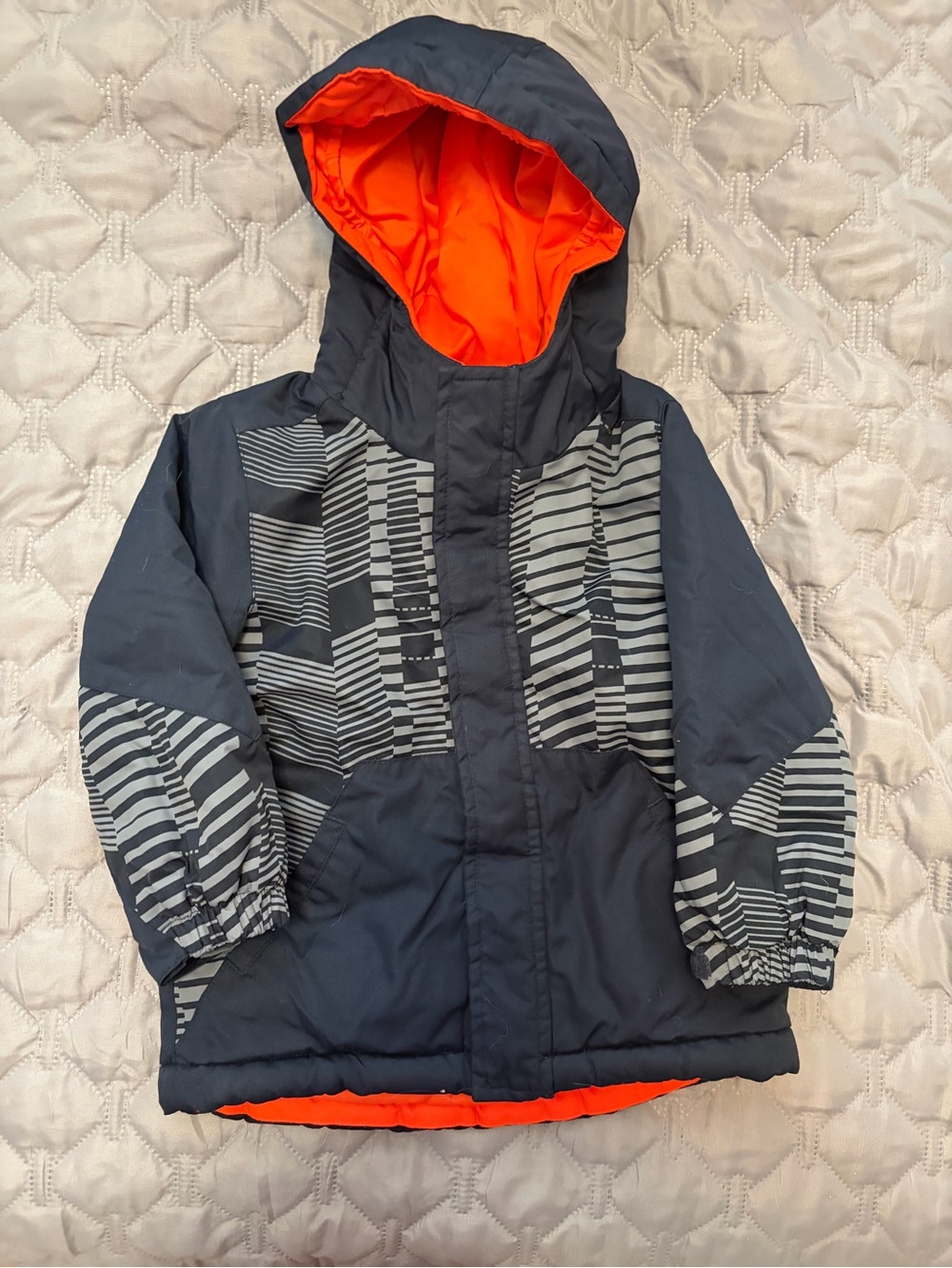 The Children's Place Navy Puffer Jacket with Bright Orange Lining